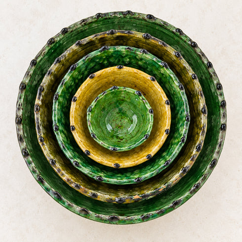 Tamegroute Bowls, Handmade Green and Yellow Ceramic Bowls, Rustic Pottery, Boho Mediterranean Home Decor