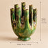 Moroccan Tamegroute Candelabra, Handmade Green Ceramic Candle Holder, 8 Arm Candlestick, Boho Home Decor