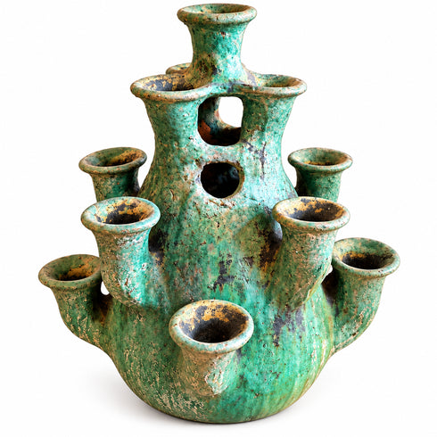 Tamegroute Candelabra, Handmade Green Ceramic Candle Holder, Multi Arm Candlestick, Boho Home Decor