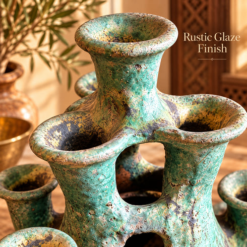 Tamegroute Candelabra, Handmade Green Ceramic Candle Holder, Multi Arm Candlestick, Boho Home Decor