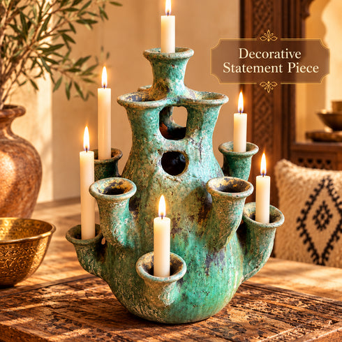 Tamegroute Candelabra, Handmade Green Ceramic Candle Holder, Multi Arm Candlestick, Boho Home Decor