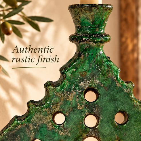 Moroccan Tamegroute Candle Holder, Green Ceramic Candlestick, Handmade Pottery, Rustic Boho Home Decor