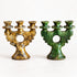 Moroccan Tamegroute Candle Holder, Handmade Ceramic 3 Arm Candelabra, Green Yellow Pottery, Boho Home Decor