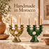 Moroccan Tamegroute Candle Holder, Handmade Ceramic 3 Arm Candelabra, Green Yellow Pottery, Boho Home Decor
