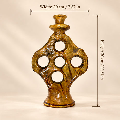 Moroccan Tamegroute Candle Holder, Handmade Ceramic Candlestick, Sculptural Yellow Pottery, Boho Home Decor
