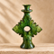 Moroccan Tamegroute Candle Holder, Handmade Green Ceramic Candlestick, Sculptural Berber Pottery, Boho Home Decor