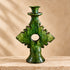 Moroccan Tamegroute Candle Holder, Handmade Green Ceramic Candlestick, Sculptural Berber Pottery, Boho Home Decor