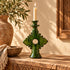 Moroccan Tamegroute Candle Holder, Handmade Green Ceramic Candlestick, Sculptural Berber Pottery, Boho Home Decor