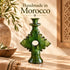 Moroccan Tamegroute Candle Holder, Handmade Green Ceramic Candlestick, Sculptural Berber Pottery, Boho Home Decor