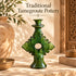 Moroccan Tamegroute Candle Holder, Handmade Green Ceramic Candlestick, Sculptural Berber Pottery, Boho Home Decor