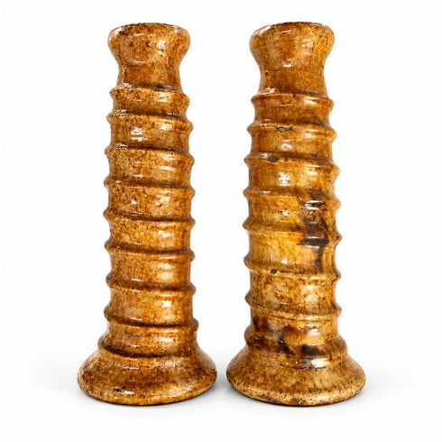 Moroccan Tamegroute Candle Holders, Tall Handmade Ceramic Candlesticks, Amber Glazed Pottery, Rustic Boho Home Decor
