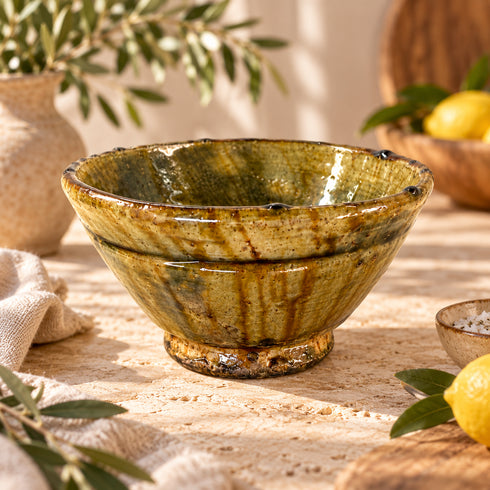 Moroccan Tamegroute Ceramic Bowl, Handmade Yellow Pottery, Rustic Glazed Decorative Bowl, Boho Kitchen Decor
