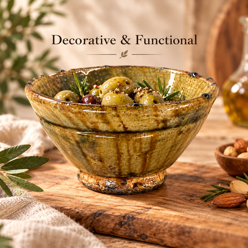 Moroccan Tamegroute Ceramic Bowl, Handmade Yellow Pottery, Rustic Glazed Decorative Bowl, Boho Kitchen Decor