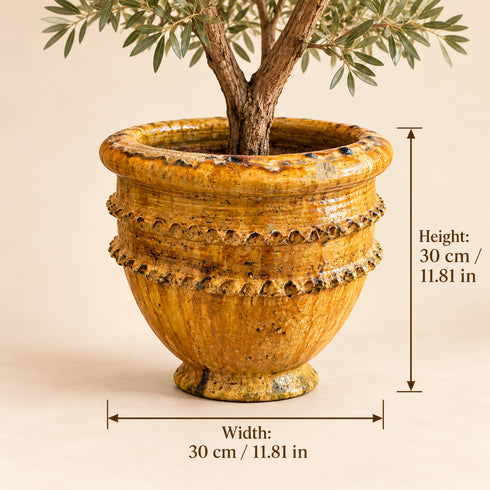 Moroccan Tamegroute Planter, Handmade Yellow Ceramic Plant Pot, Rustic Large Pottery Vase, Boho Mediterranean Decor