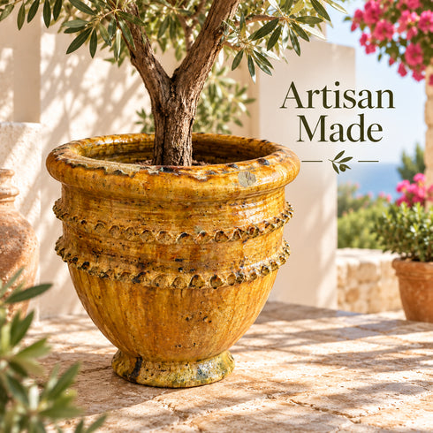 Moroccan Tamegroute Planter, Handmade Yellow Ceramic Plant Pot, Rustic Large Pottery Vase, Boho Mediterranean Decor