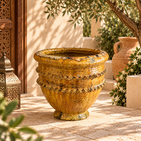 Moroccan Tamegroute Planter, Handmade Yellow Ceramic Plant Pot, Rustic Large Pottery Vase, Boho Mediterranean Decor