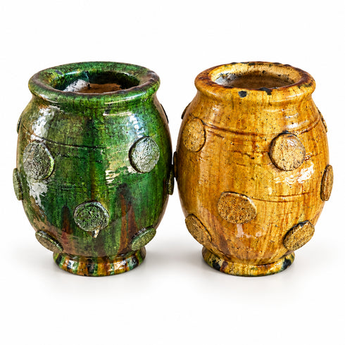 Moroccan Tamegroute Pottery Vase, Handmade Ceramic Flower Vase, Green and Yellow Rustic Home Decor, Boho Pottery