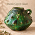 Moroccan Tamegroute Vase, Handmade Green Ceramic Flower Vase, Rustic Pottery with Handle, Boho Mediterranean Home Decor