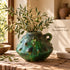 Moroccan Tamegroute Vase, Handmade Green Ceramic Flower Vase, Rustic Pottery with Handle, Boho Mediterranean Home Decor