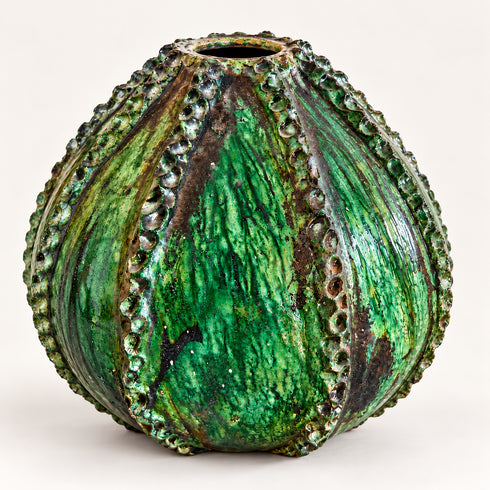 Tamegroute Vase, Handmade Green Ceramic Flower Vase, Sculptural Pottery, Rustic Boho Mediterranean Decor