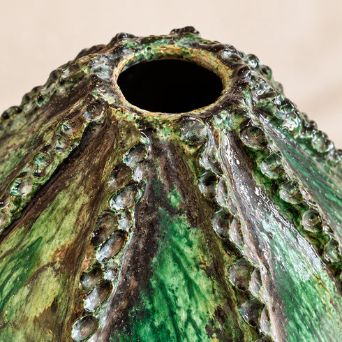 Tamegroute Vase, Handmade Green Ceramic Flower Vase, Sculptural Pottery, Rustic Boho Mediterranean Decor