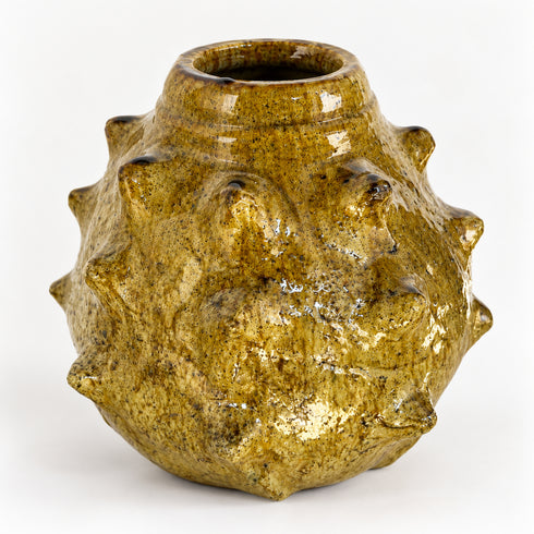Moroccan Tamegroute Vase, Handmade Yellow Ceramic Spiked Vase, Sculptural Pottery, Rustic Boho Home Decor