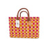 Moroccan Handwoven Straw Tote Bag with Leather Handles – Pink & Orange