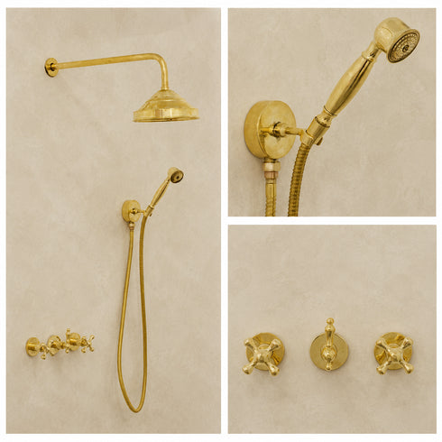 Moroccan Solid Brass Vintage Bathroom Faucet Set – Handmade Traditional Cross Handle Taps