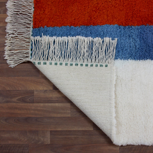 Moroccan Wool Rug, Abstract Geometric Berber Rug, Orange Blue Green Handmade Area Carpet, Modern Art Rug