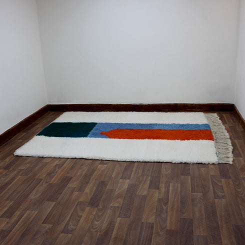 Moroccan Wool Rug, Abstract Geometric Berber Rug, Orange Blue Green Handmade Area Carpet, Modern Art Rug