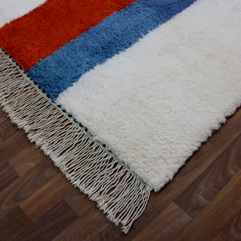 Moroccan Wool Rug, Abstract Geometric Berber Rug, Orange Blue Green Handmade Area Carpet, Modern Art Rug