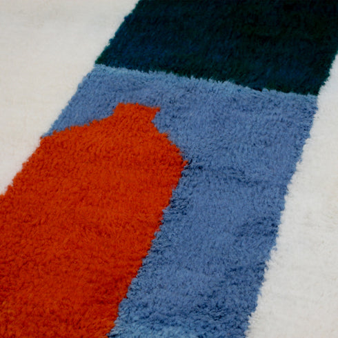 Moroccan Wool Rug, Abstract Geometric Berber Rug, Orange Blue Green Handmade Area Carpet, Modern Art Rug