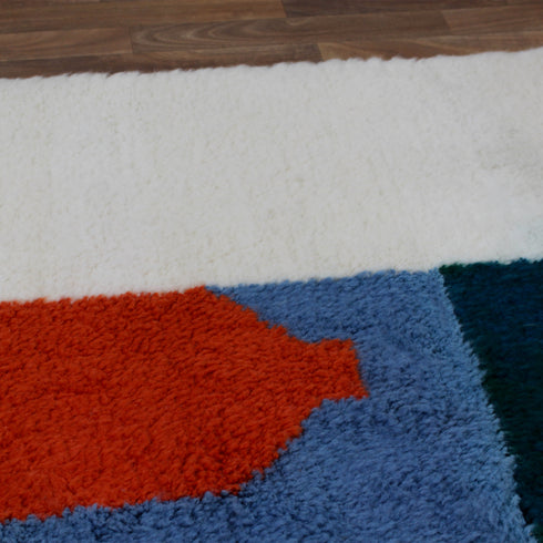 Moroccan Wool Rug, Abstract Geometric Berber Rug, Orange Blue Green Handmade Area Carpet, Modern Art Rug