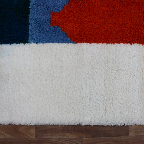Moroccan Wool Rug, Abstract Geometric Berber Rug, Orange Blue Green Handmade Area Carpet, Modern Art Rug