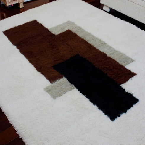 Moroccan Wool Rug, Abstract Geometric Rug, White Brown Black Berber Carpet, Handmade Modern Area Rug