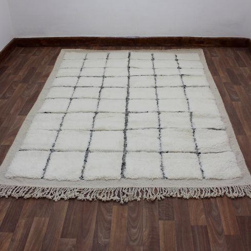 Moroccan Wool Rug, Black White Grid Berber Rug, Handmade Checkered Area Carpet, Minimalist Beni Ourain Rug