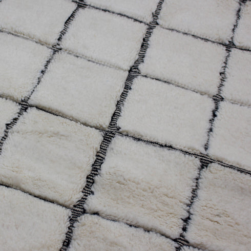 Moroccan Wool Rug, Black White Grid Berber Rug, Handmade Checkered Area Carpet, Minimalist Beni Ourain Rug