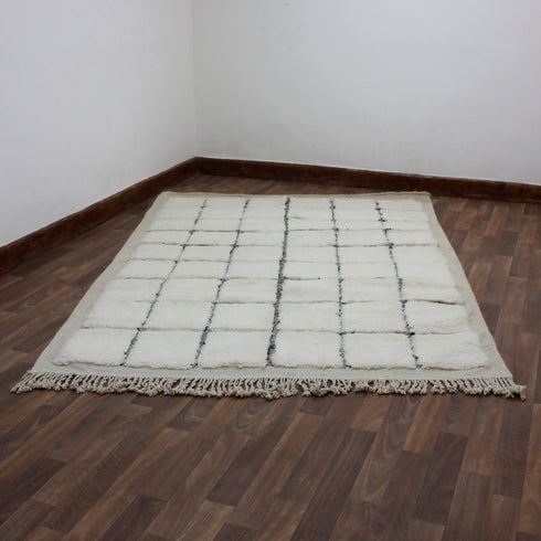Moroccan Wool Rug, Black White Grid Berber Rug, Handmade Checkered Area Carpet, Minimalist Beni Ourain Rug