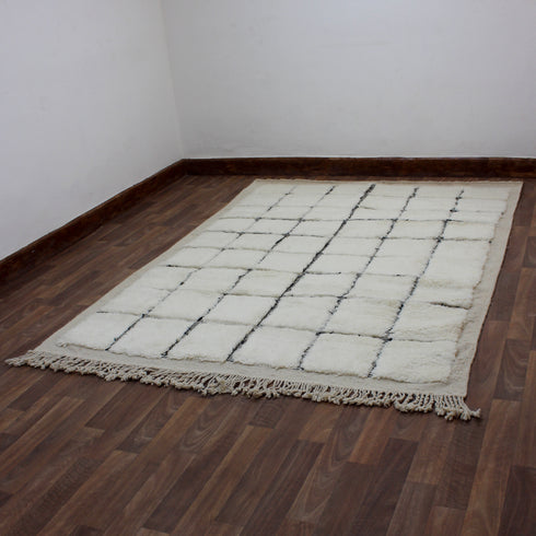 Moroccan Wool Rug, Black White Grid Berber Rug, Handmade Checkered Area Carpet, Minimalist Beni Ourain Rug