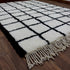 Moroccan Wool Rug, Black White Grid Berber Rug, Handmade Checkered Area Carpet, Minimalist Wool Rug