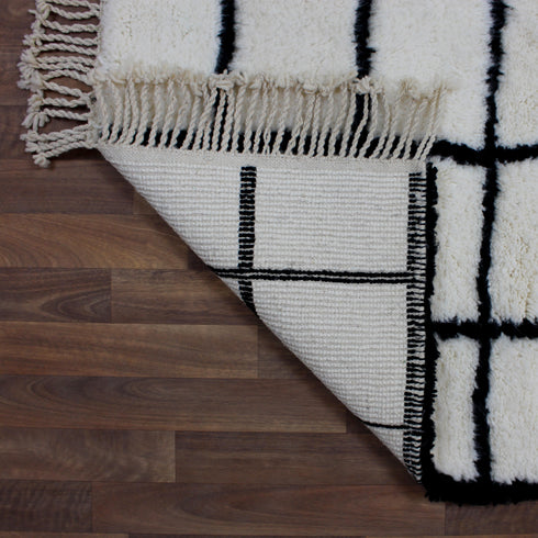 Moroccan Wool Rug, Black White Grid Berber Rug, Handmade Checkered Area Carpet, Minimalist Wool Rug