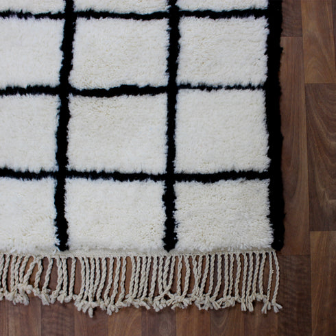 Moroccan Wool Rug, Black White Grid Berber Rug, Handmade Checkered Area Carpet, Minimalist Wool Rug