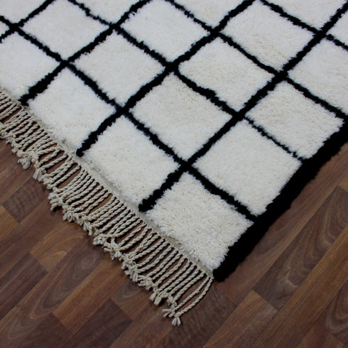 Moroccan Wool Rug, Black White Grid Berber Rug, Handmade Checkered Area Carpet, Minimalist Wool Rug