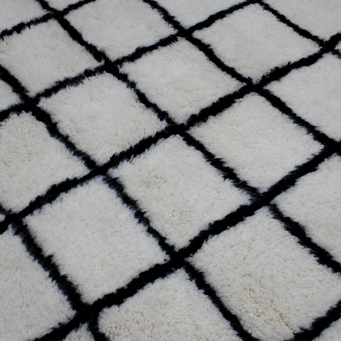 Moroccan Wool Rug, Black White Grid Berber Rug, Handmade Checkered Area Carpet, Minimalist Wool Rug