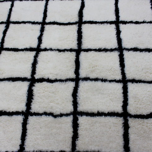 Moroccan Wool Rug, Black White Grid Berber Rug, Handmade Checkered Area Carpet, Minimalist Wool Rug