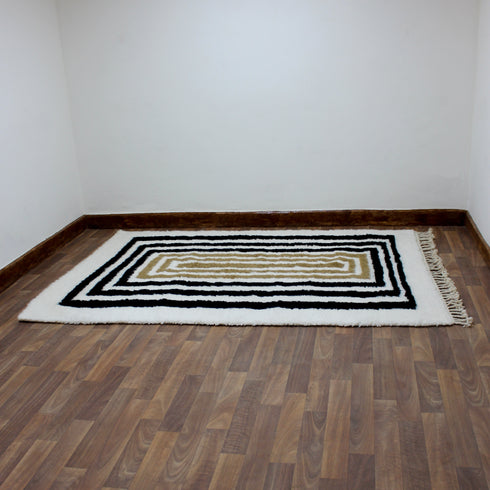 Moroccan Wool Rug, Geometric Berber Rug, Black Beige White Handmade Area Carpet, Modern Plush Rug