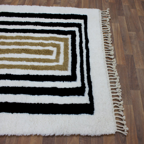 Moroccan Wool Rug, Geometric Berber Rug, Black Beige White Handmade Area Carpet, Modern Plush Rug