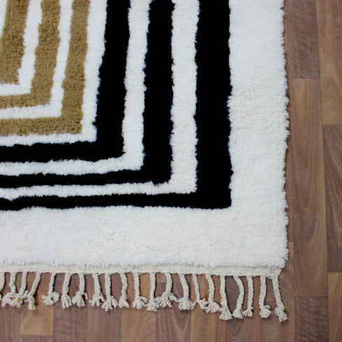 Moroccan Wool Rug, Geometric Berber Rug, Black Beige White Handmade Area Carpet, Modern Plush Rug