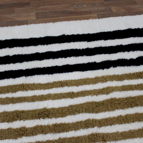 Moroccan Wool Rug, Geometric Berber Rug, Black Beige White Handmade Area Carpet, Modern Plush Rug