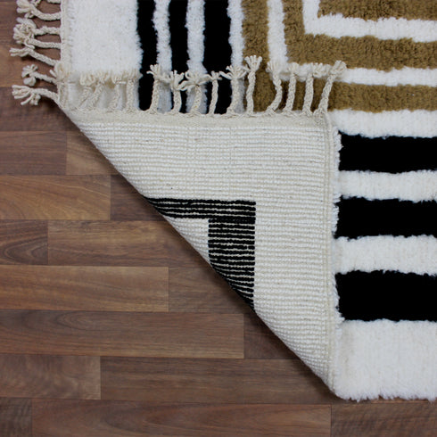 Moroccan Wool Rug, Geometric Berber Rug, Black Beige White Handmade Area Carpet, Modern Plush Rug